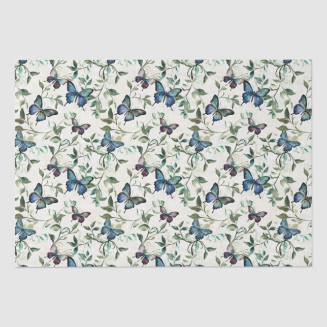 Papier Mousseline Jolie Mariage Papillons Bleus (Recto)