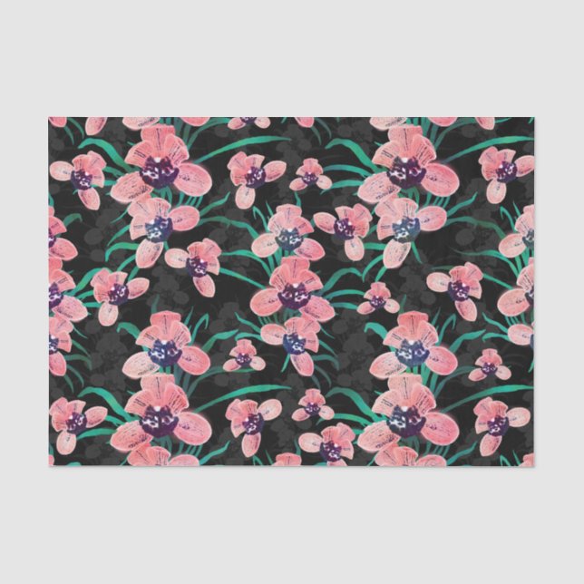 Papier Mousseline Jolie orchidée rose Fleur Peinture noire (Recto)