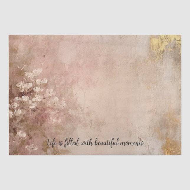 Papier Mousseline Jolie peinture or Rose Floral (Recto)