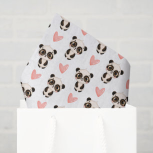 Papier Mousseline jolie petite fille panda ours carrelée