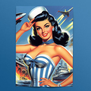 Papier Mousseline Jolie Pin-up Marin Rétro