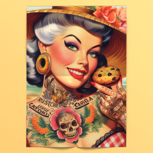 Papier Mousseline Jolie Pin-Up Tatouée d'Été