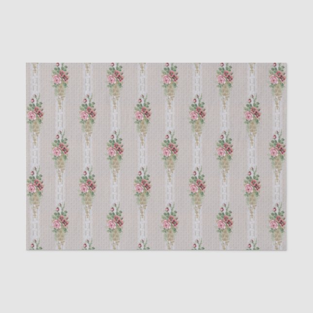 Papier Mousseline Jolie roses roses victoriennes et dentelle blanche (Recto)