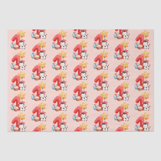 Papier Mousseline Jolie vache 1er anniversaire (Recto)