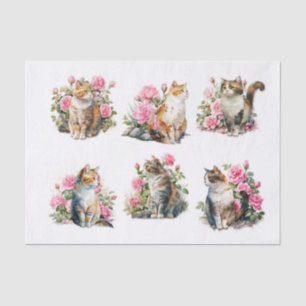 Papier Mousseline Jolies chats dans un lit de roses roses