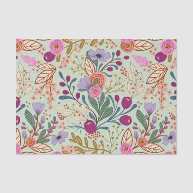Papier Mousseline Jolies fleurs aux couleurs vives  (Recto)