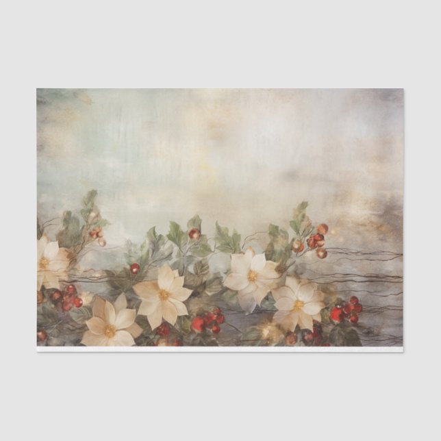 Papier Mousseline Jolies fleurs d'hiver et baies Noël (Recto)