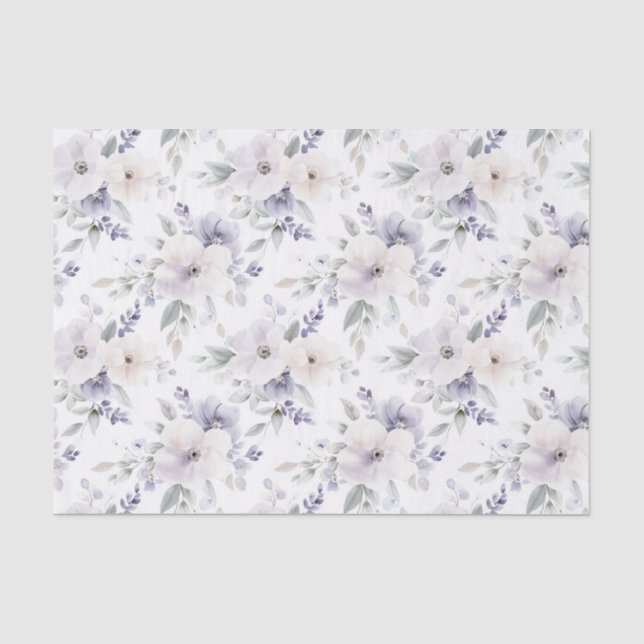 Papier Mousseline Jolies Fleurs Violettes Ivoire Lavande Réception d (Recto)