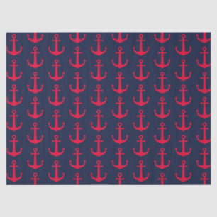 Papier Mousseline Jolis ancres nautiques rouges bleu marine