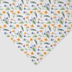 Papier Mousseline Jolis boutons d'or, Bleus Bleuets & Verdure