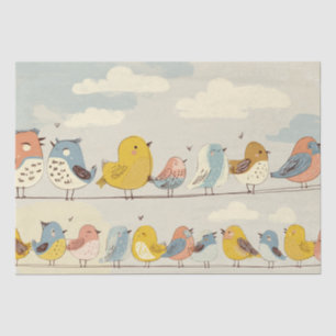 Papier Mousseline Jolis Oiseaux Juchés Sur Un Fil