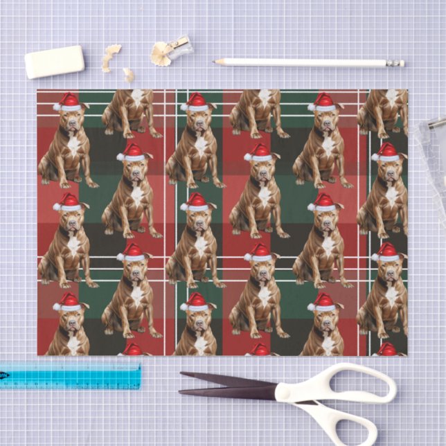 Papier Mousseline Jour Brown Pitbull Chien rouge Plaid Noël (Artisanat)