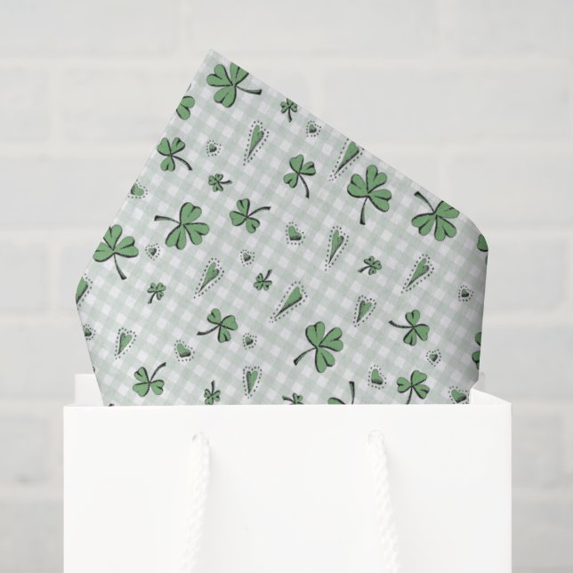 Papier Mousseline Jour de la Saint Patrick vert En vichy non sexiste (Sac cadeau)