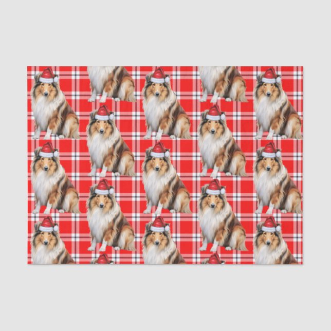 Papier Mousseline Jour férié avec Rough Collie Chien Noël (Recto)
