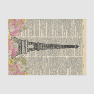 Papier Mousseline Journal vintage avec fleurs Paris Découpage