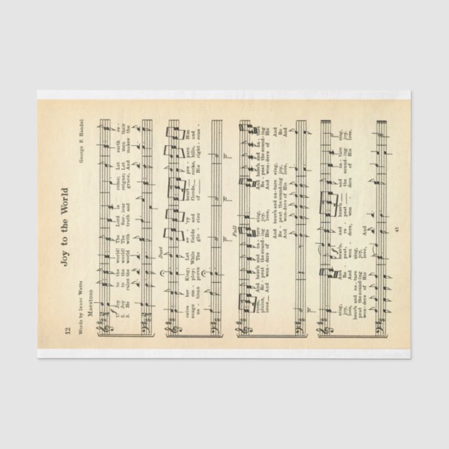 Papier Mousseline Joy To The World Sheet Music DW3 Decoupage (Recto)