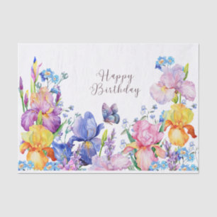 Papier Mousseline Joyeuse aquarelle d'anniversaire Iris Fleurs et Ja