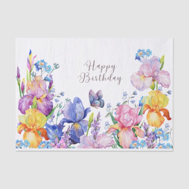 Papier Mousseline Joyeuse aquarelle d'anniversaire Iris Fleurs et Ja (Recto)