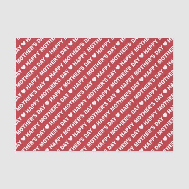 Papier Mousseline Joyeuse fête des mères blanc sur rouge foncé (Recto)