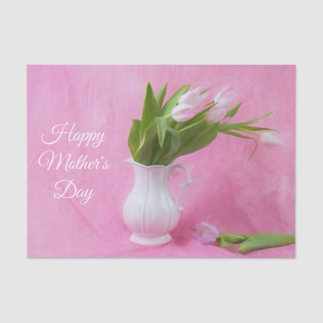 Papier Mousseline Joyeuse Fête des Mères Tulipes roses dans le vase (Recto)