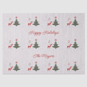 Papier Mousseline Joyeuses fêtes Arbre de Noël et Cerfs