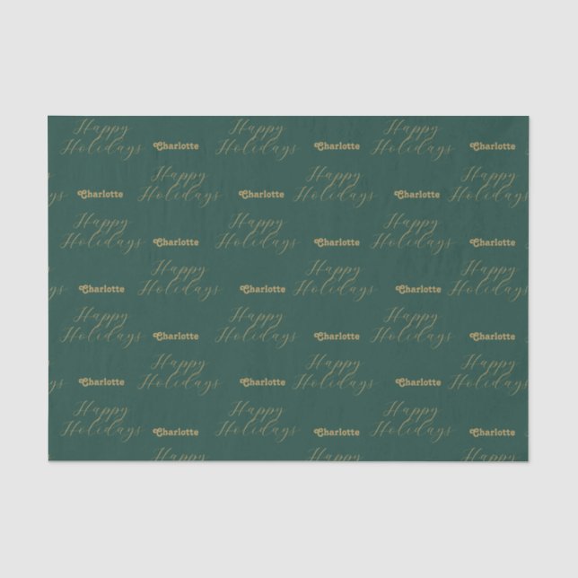 Papier Mousseline Joyeuses fêtes Nom personnalisé Vert traditionnel (Recto)