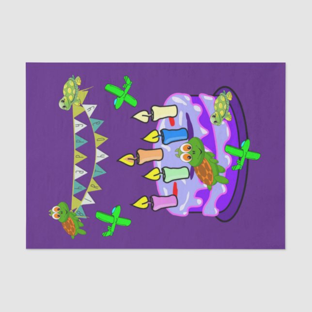 Papier Mousseline Joyeuses tortues en papier Tissu Anniversaire (Recto)