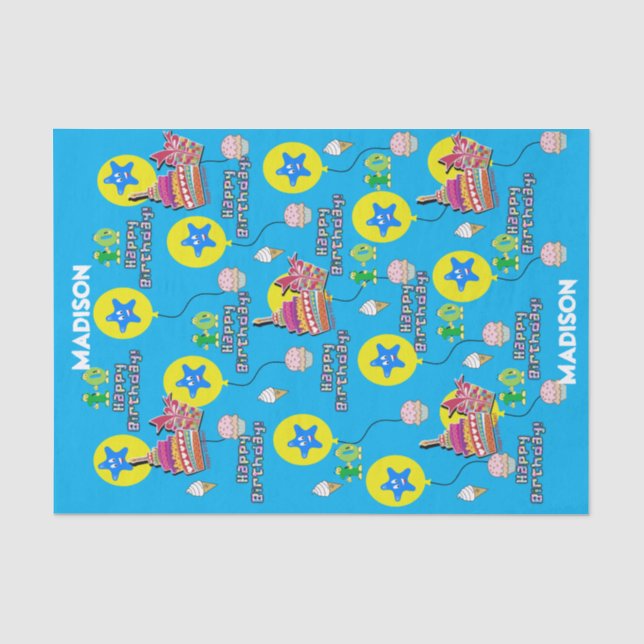 Papier Mousseline Joyeux 10e anniversaire Tissue Paper #10 Blue (Recto)