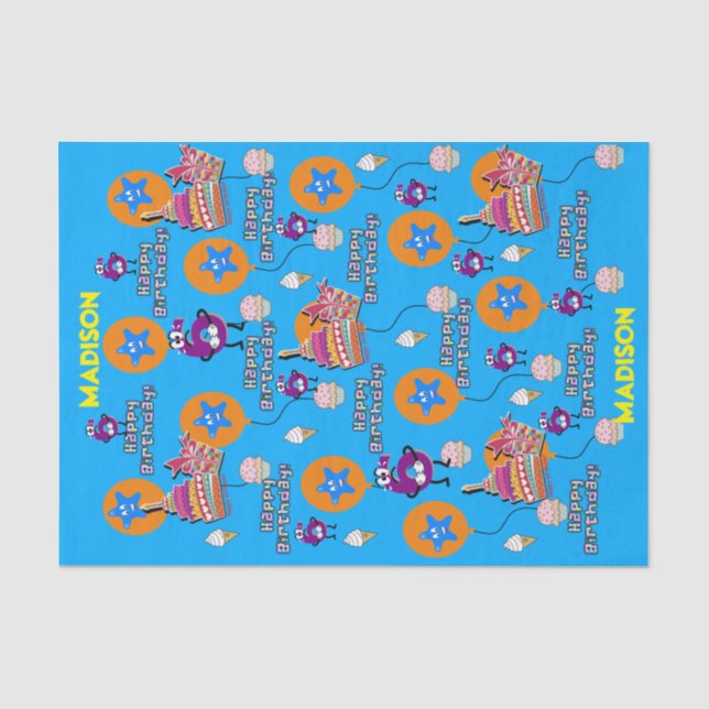 Papier Mousseline Joyeux 6e anniversaire Tissue Paper #6 Bleu (Recto)