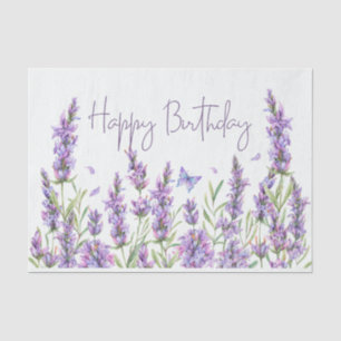 Papier Mousseline Joyeux anniversaire aquarelle Lavande Fleurs