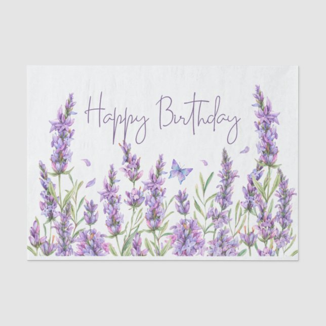 Papier Mousseline Joyeux anniversaire aquarelle Lavande Fleurs (Recto)