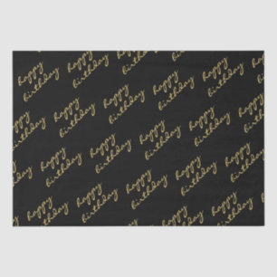Papier Mousseline Joyeux Anniversaire Black Gold Script