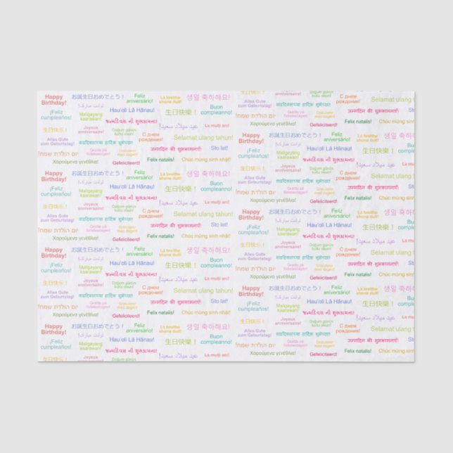 Papier Mousseline Joyeux anniversaire dans de nombreuses langues Ann (Recto)