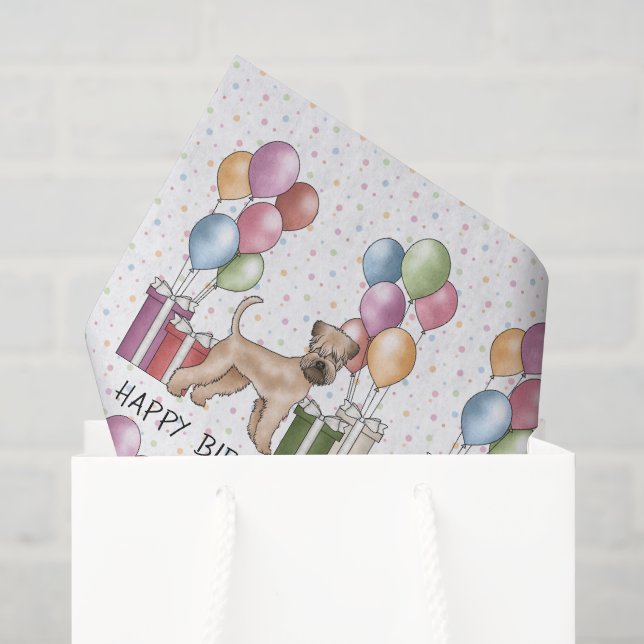 Papier Mousseline Joyeux anniversaire de Terrier Pastel à molle (Sac cadeau)