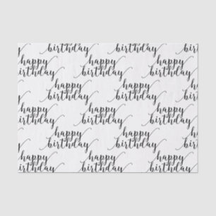 Papier Mousseline Joyeux Anniversaire Écriture Noir & Blanc Type Fêt