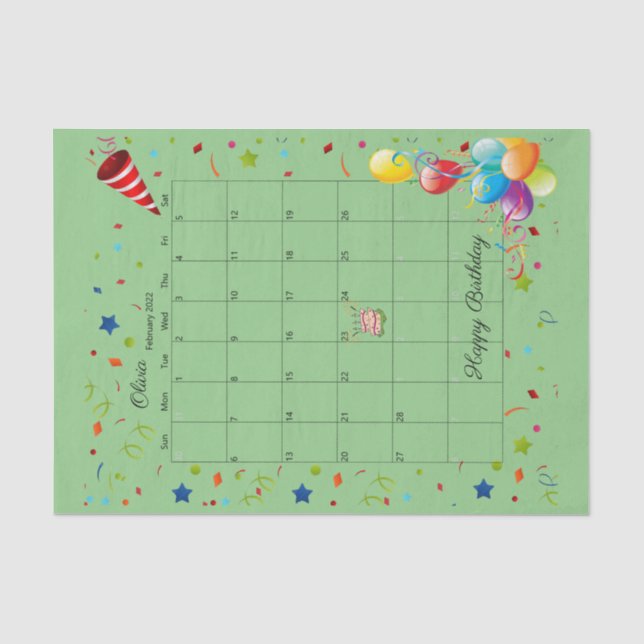 Papier Mousseline Joyeux anniversaire février 2022 Tissue Paper (Recto)