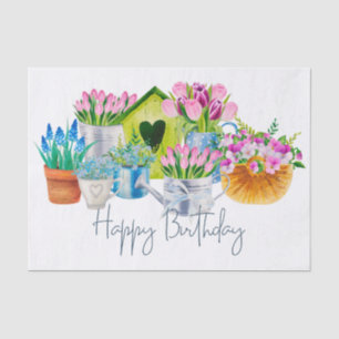 Papier Mousseline Joyeux Anniversaire Fleurs de Jardin - Tulipes