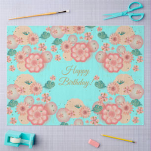 Papier Mousseline Joyeux Anniversaire - Fleurs de Pêche Printemps Ja
