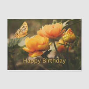 Papier Mousseline Joyeux Anniversaire Fleurs Jaunes, Papillon