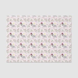 Papier Mousseline Joyeux anniversaire - Joli Fleurs sauvages et sole