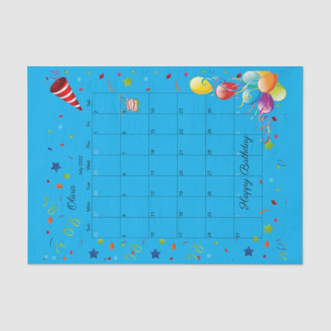 Papier Mousseline Joyeux anniversaire juillet 2022 Tissue Paper (Recto)