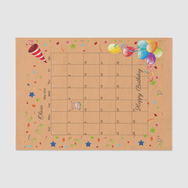 Papier Mousseline Joyeux anniversaire mai 2022 Tissue Paper (Recto)