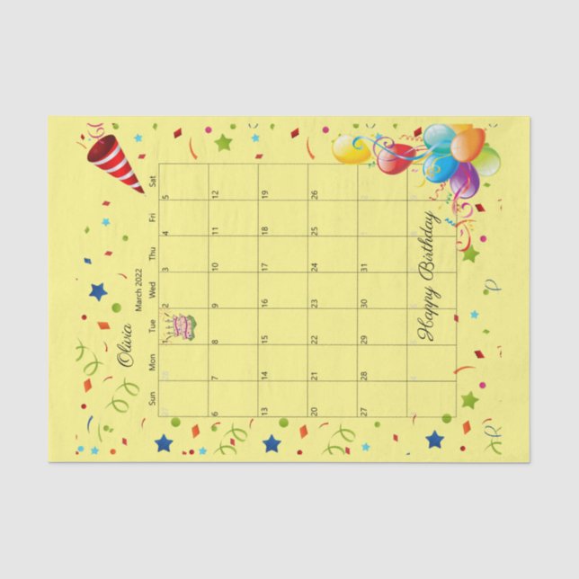 Papier Mousseline Joyeux anniversaire mars 2022 Tissue Paper (Recto)