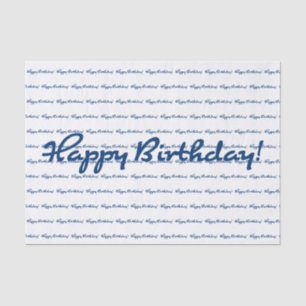 Papier Mousseline Joyeux anniversaire ! Motif de répétition bleu