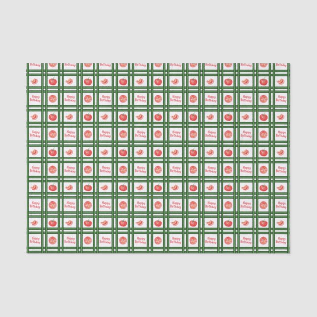 Papier Mousseline Joyeux anniversaire - Motif de tomates fraîches (Recto)