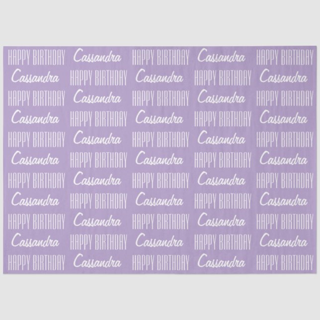 Papier Mousseline Joyeux Anniversaire Nom Lavender Tissu Papier (Recto)