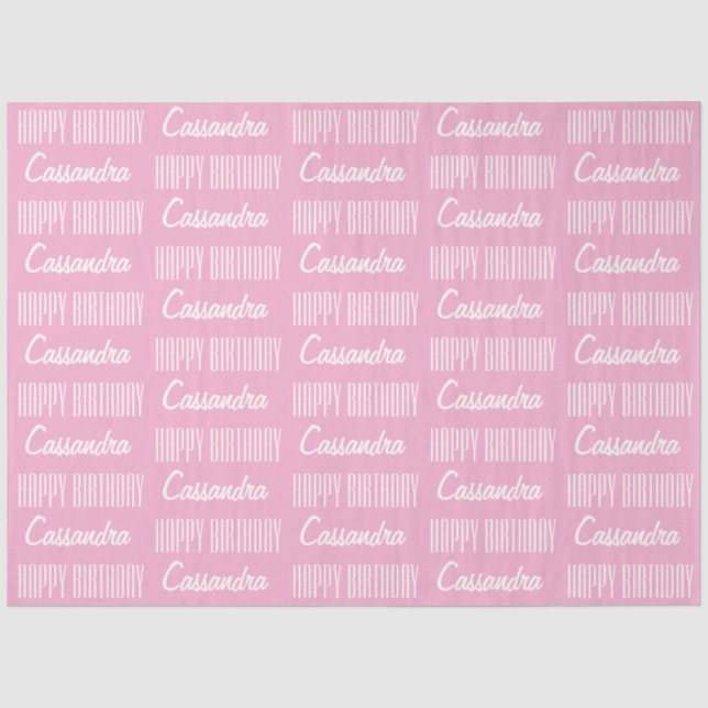 Papier Mousseline Joyeux Anniversaire Nom Pink Tissue Papier (Recto)