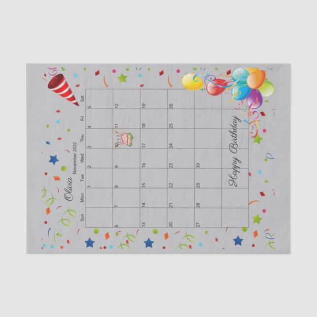 Papier Mousseline Joyeux anniversaire novembre 2022 Tissue Paper (Recto)