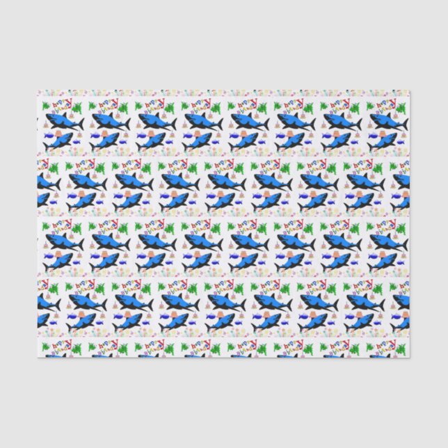 Papier Mousseline Joyeux Anniversaire Papier Tissu Requin (Recto)
