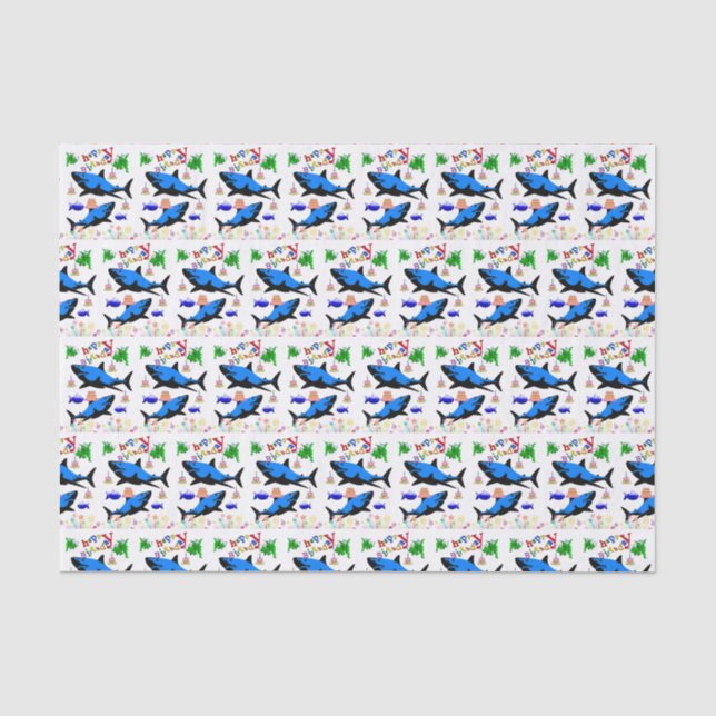 Papier Mousseline Joyeux Anniversaire Papier Tissu Requin (Recto)